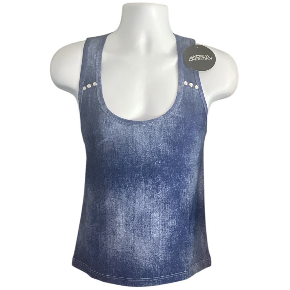 Andrew Christian Stretch Denim Tank Indigo Blue Large